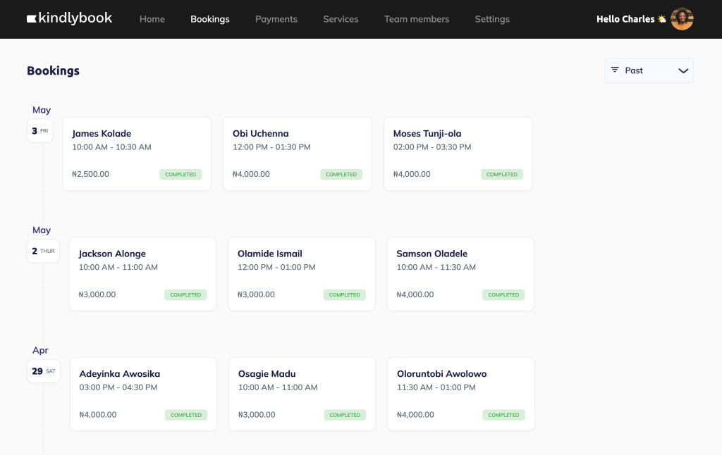 Kindlybook feature – Manage bookings
