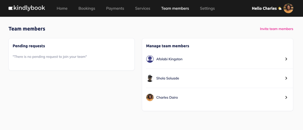 Kindlybook feature – Manage team members